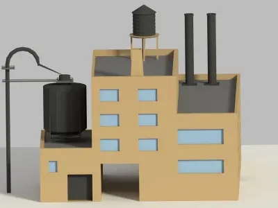 Low Poly Cartoon Refinery Low-poly 3D model