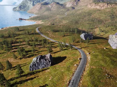 Coastal Mountain Range Game Environment Low-poly 3D model