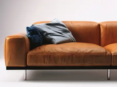 Naviglio orange leather sofa with pillows 3D model