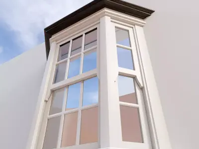 Bay Window with Movable Sash Window Components Low-poly 3D model