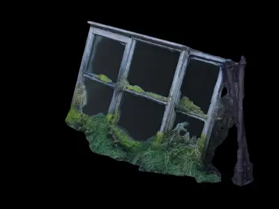 4K Old Overgrown Wooden Window Frame Photoscan Low-poly 3D model