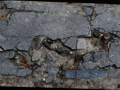road destroyed asphalt concrete debris PBR photogrammetry 3D model