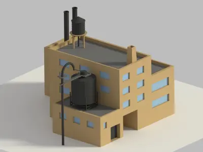 Low Poly Cartoon Refinery Low-poly 3D model