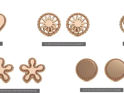 5 Light wt Plain Gold Earrings Studs 3dm stl ply  3D Model Pack