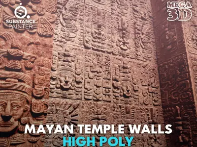 High poly Yellow Mayan Temple Wall 230719 3D model