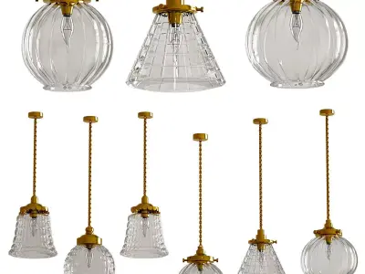 Pentant set of glass and brass pendant lights 3D model