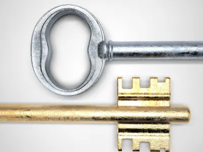 Vintage metal key for the door lock 3D model