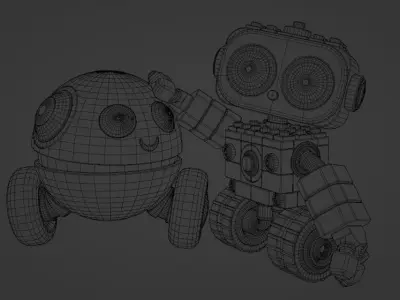 Little robots Low-poly 3D model
