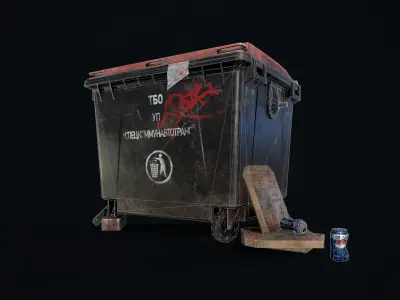 Urban Old Trash Can  Low-poly 3D model PBR Textures Low-poly 3D model