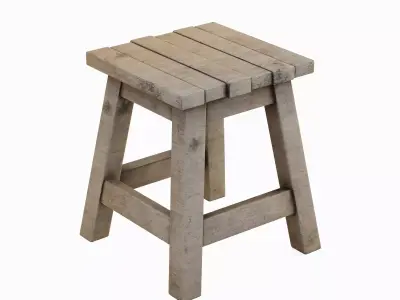 Medieval Wooden Stool 02 Low-poly 3D model