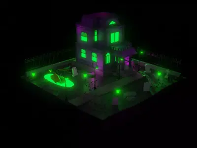 Halloween house with little garden 3D model