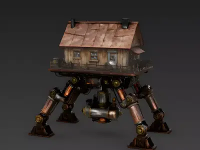 Mobile Steampunk Walker Cottage 3D Model Low-poly 3D model
