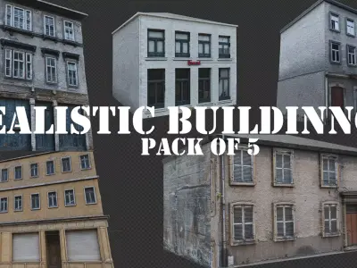 Old Buildings pack of 5 Low-poly 3D model