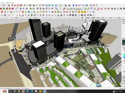 Shopping mall apartments with park sketchup model 3D model
