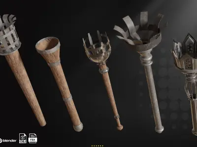 30 Medieval Torches  Lantern   Low-poly 3D model