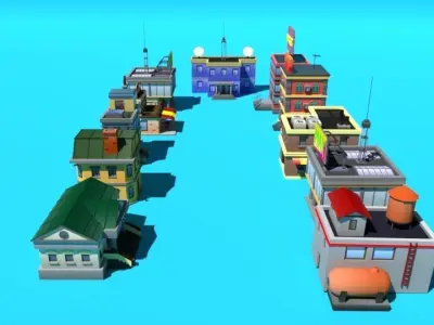 Sity street build cartoon low-poly stylized simple mobile  Low-poly 3D model