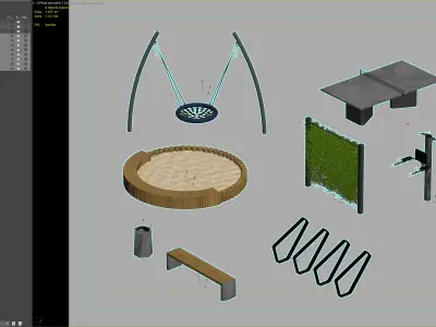 Modern outdoor furniture and playground set 3D model