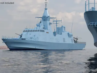  Corvette Class Ship with Attack Helicopter Rigged 