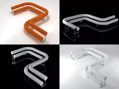 P four different orange curved benches 3D model