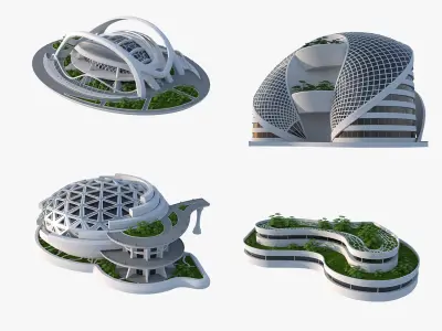 Sci-Fi Futuristic Buildings - High-Quality 3D Model Pack  purchase 3D model