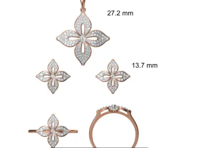 240 Light wt Ring Earrings Pendant set stl jcd 1-render details  3D Model Pack