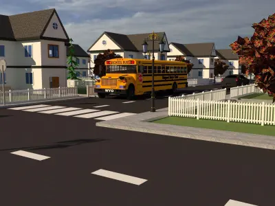 3D Neighborhood Model residential street with houses and fences 3D model