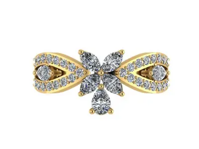 Ring007 diamond flower ring gold 3D print model