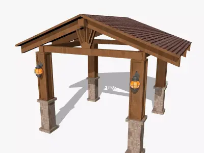 Wooden Shed with Lanterns Low-poly 3D model