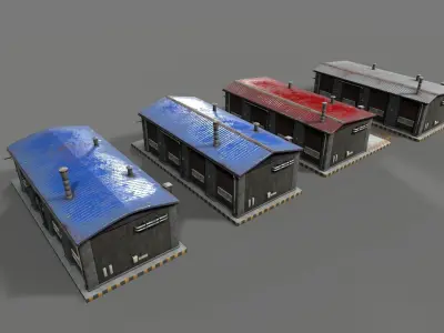 Old brick warehouse factory  Low-poly 3D model