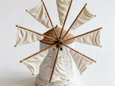 Mediterranean Stone Windmill 3D Model Low-poly 3D model