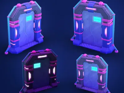 Stylized Hand-Painted SCI FI DOOR Game Asset Low-poly 3D model