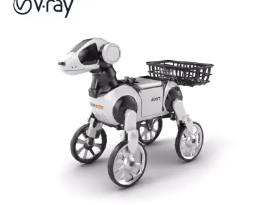 Delivery Robot Dog Model Pack with Modular Baskets Low-poly 3D model