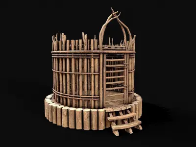 Medieval Wooden Cage 5 Low-poly 3D model