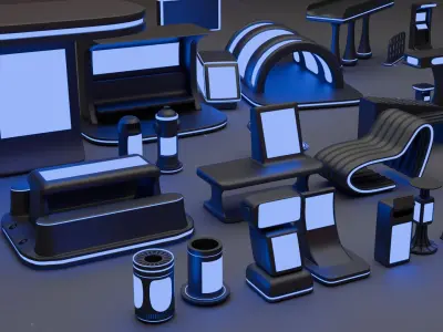 3D Pack Of Futuristic Street Assets 3D model