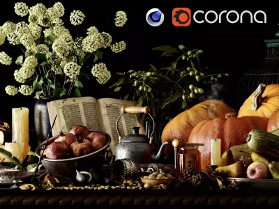 Fruits Kitchenware with Vegetables and Fruits  - 3D model 3D model