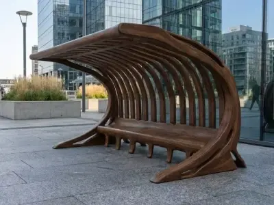 Parametric Wooden Bench Shelter - Organic Street Furniture Low-poly 3D model