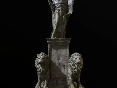 Old Sage statue with two lions Low-poly 3D model