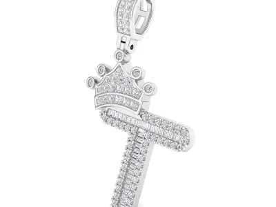 Crown Initial  T  Letter Pendant 3D print model