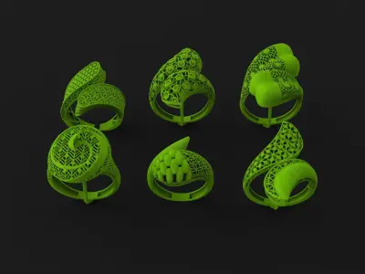  6 beautiful ring light weight   jewellery jwelry ready to print 3D print model