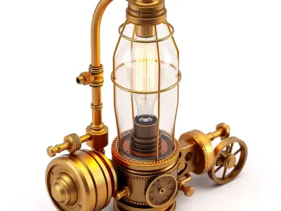 Steampunk Industrial Brass Edison Lamp Low-poly 3D model