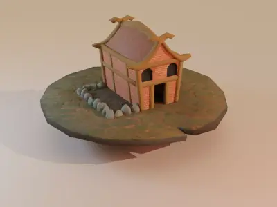 Low poly game ready house on island Free low-poly 3D model