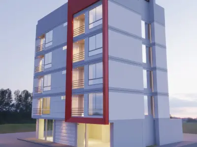 Building 5 floor Low-poly 3D model