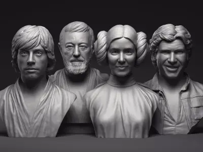 Leia Obi-Wan Han Solo and Luke 3d printable bust collection  3D Model Pack