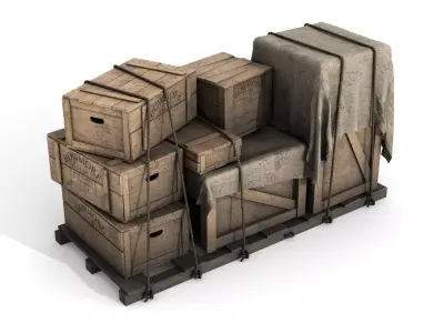 Wooden Boxes with Alcohol Low-poly 3D model