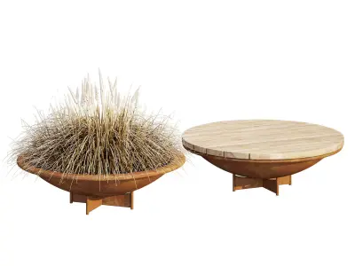 Parabel two wooden tables with grass on top 3D model
