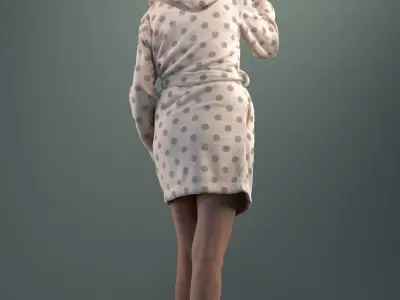 Pre-posed 3D lady brushing her teeth 3D model