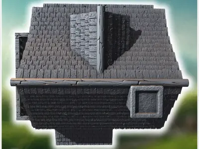 Half-timbered medieval house with a large balcony stone foundati 3D print model