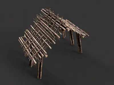 Primitive Wood Stick Jungle Shelter 9 Low-poly 3D model