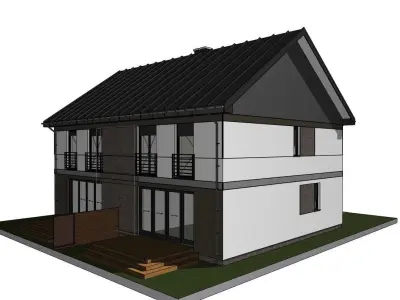 double house for two families with garage 3D model