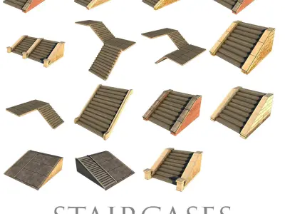 Mid Poly Roads Staircases and Bridges Pack Low-poly 3D model